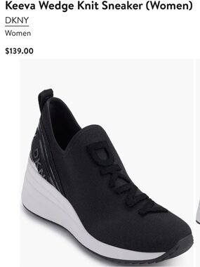 DKNY Black Knit Wedge Sneaker with White Sole
